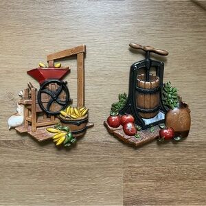 Homco USA 1978 Wall Hangings Pioneer Homestead Style cornmill Farm Bread Set of2